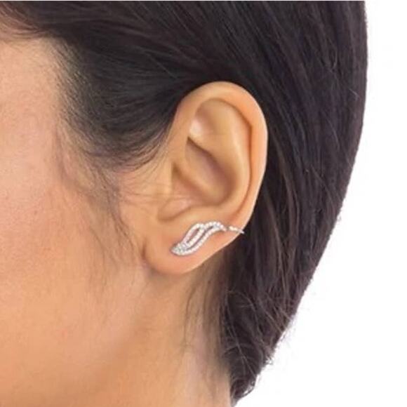 Silver Swarovski Crystal Wing Ear Climber Fashion Earrings ~ RETAIL $95 - Picture 5 of 7